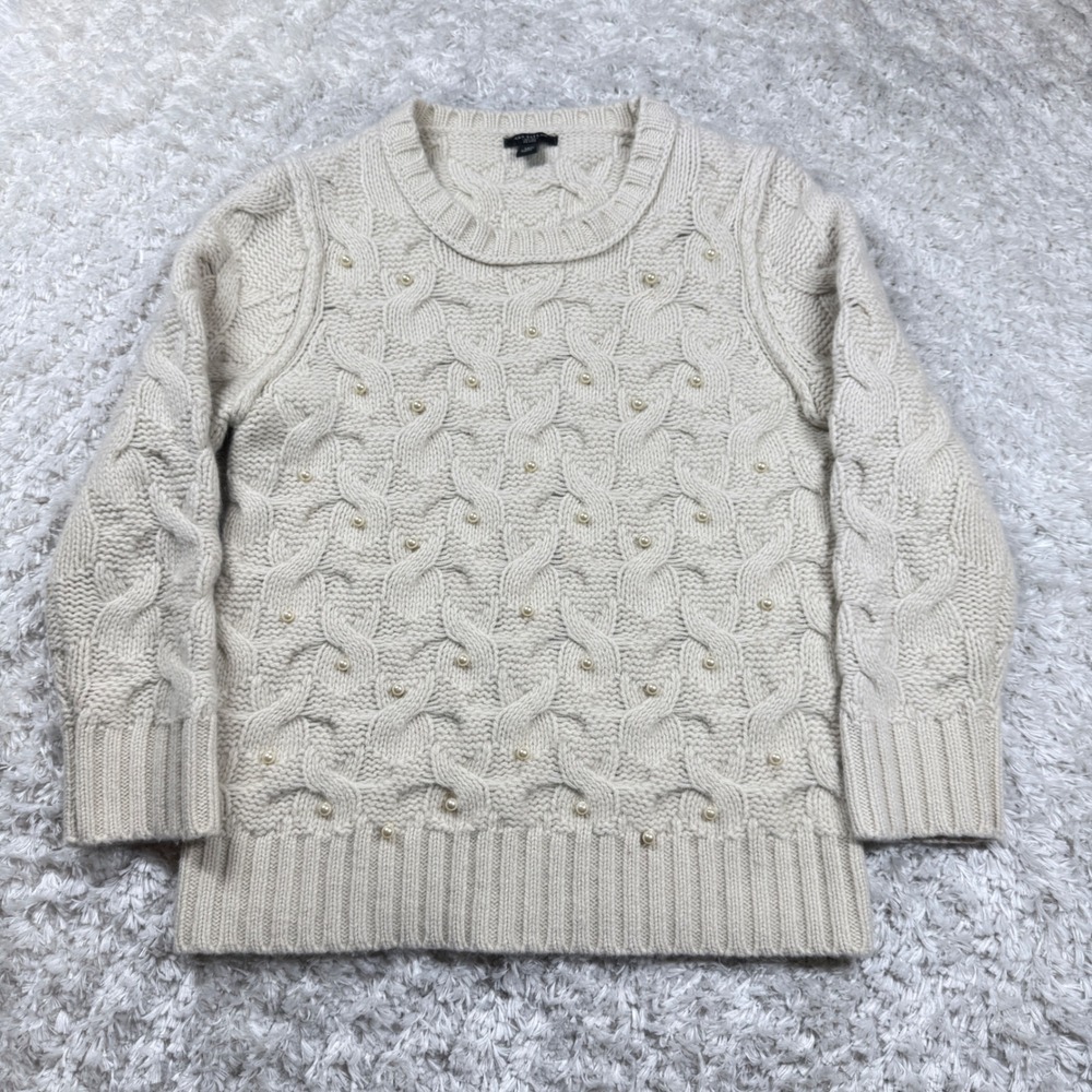 Ann Taylor Petite Cable Knit Sweater Women's Medium Pearls Ivory Clean Girl - Picture 1 of 7